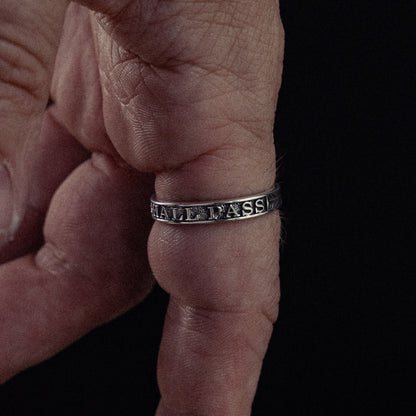 This Too Shall Pass sterling silver ring - on figure
