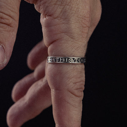 This Too Shall Pass sterling silver ring - on figure