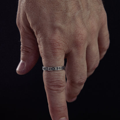 This Too Shall Pass sterling silver ring - on figure