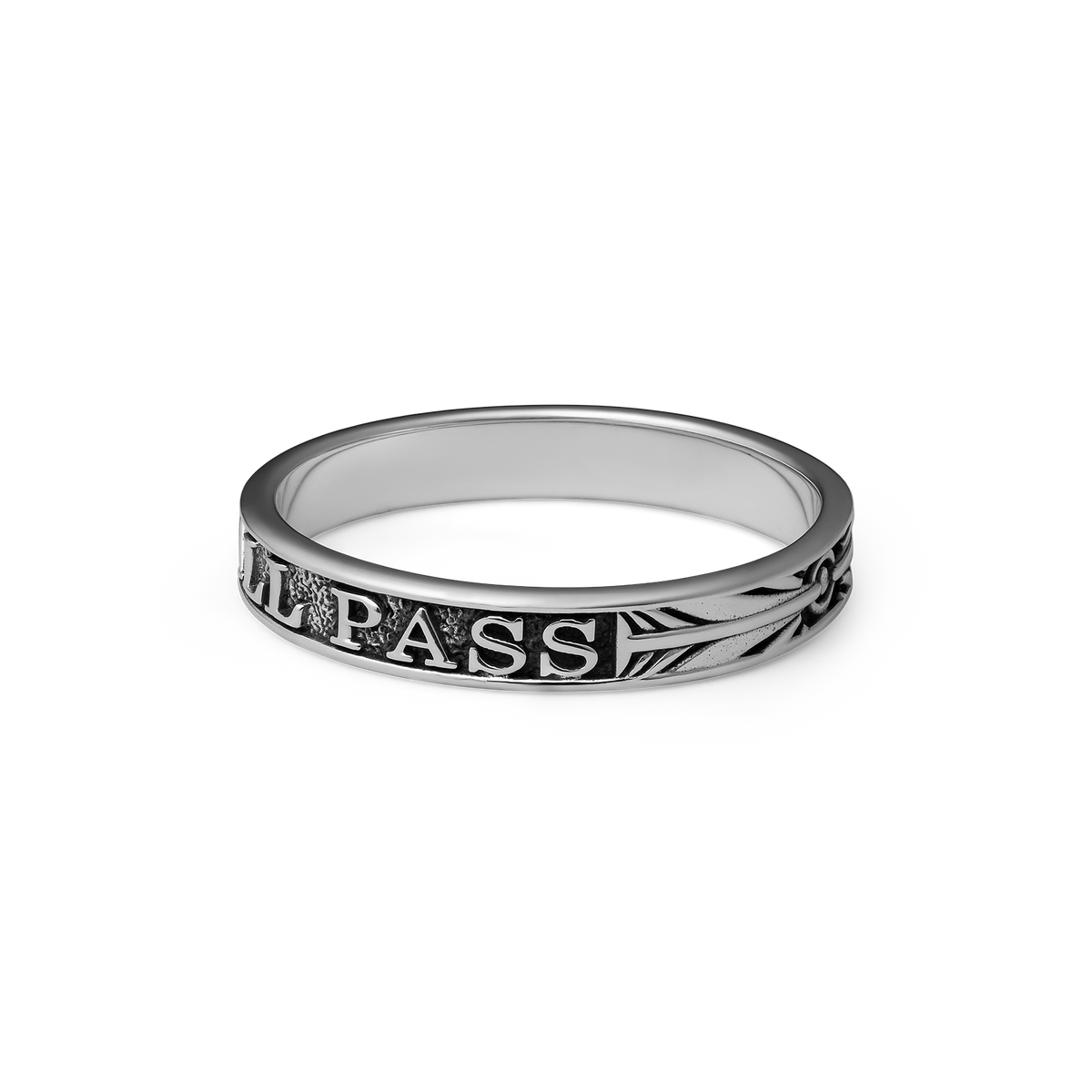 This Too Shall Pass sterling silver ring - off figure