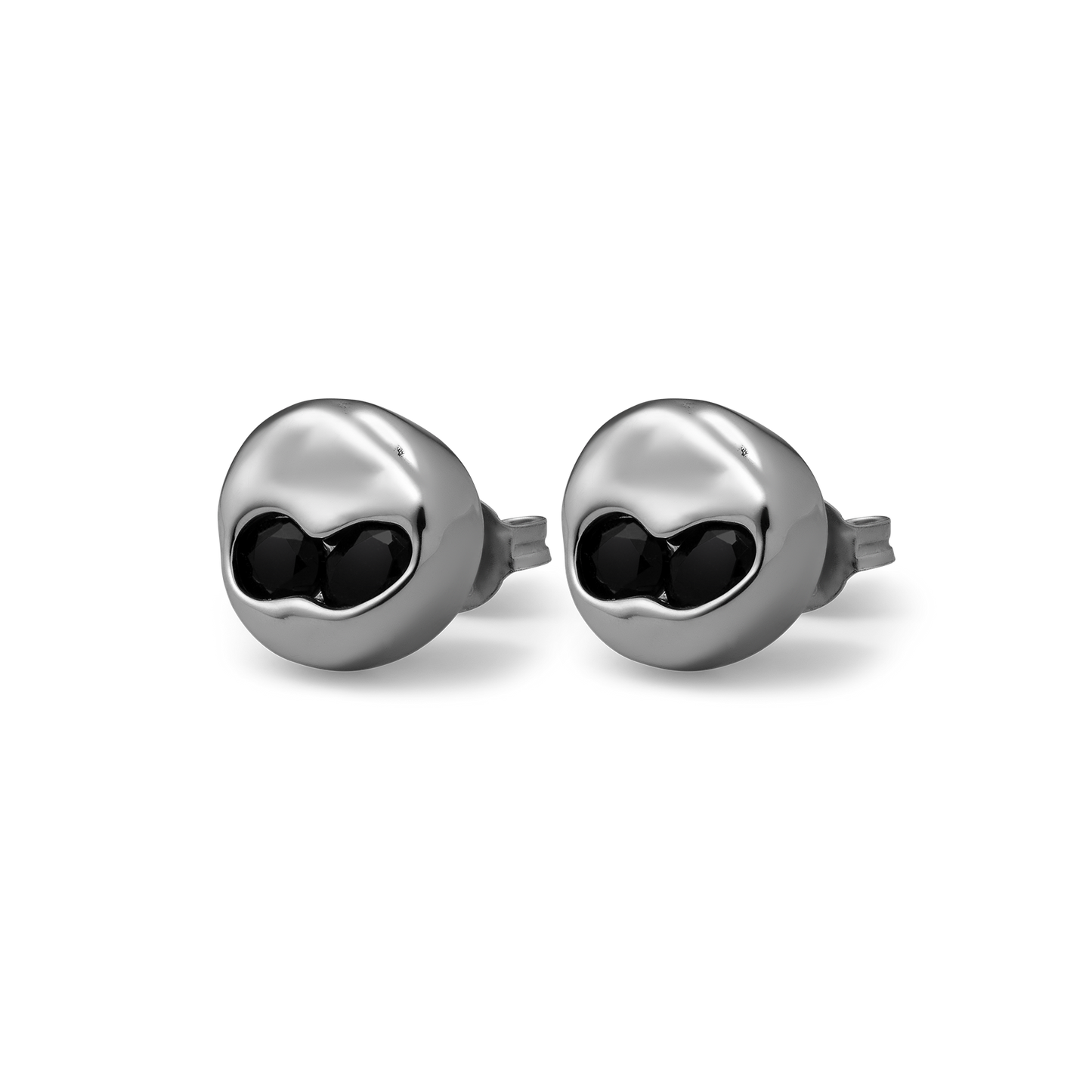 set of two Sterling silver stud earrings with sunken Black Onyx stones set in a rounded, polished form