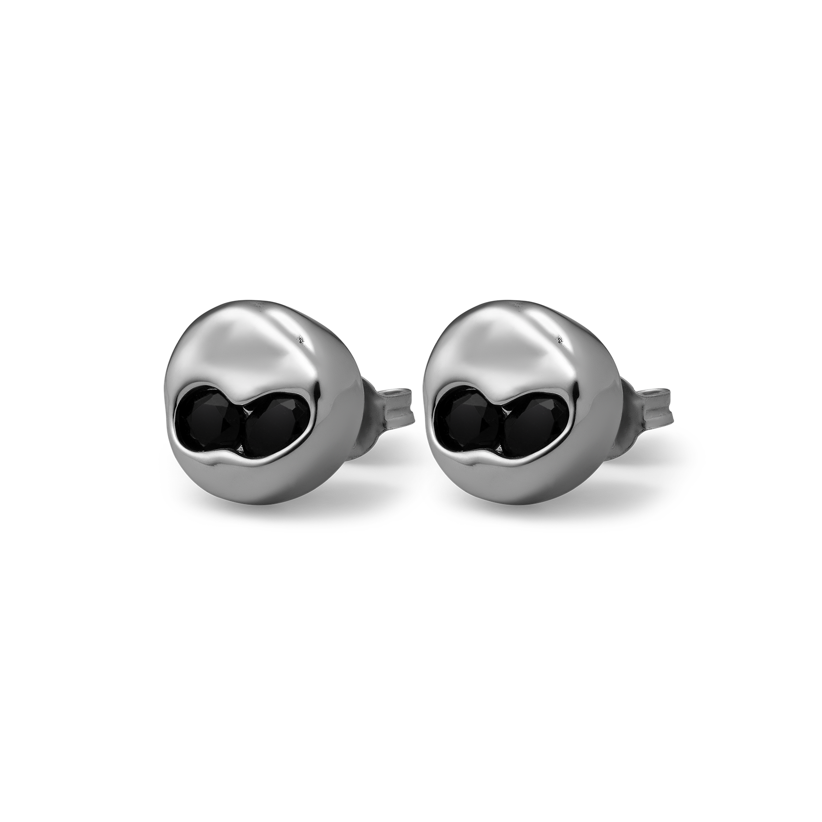 set of two Sterling silver stud earrings with sunken Black Onyx stones set in a rounded, polished form