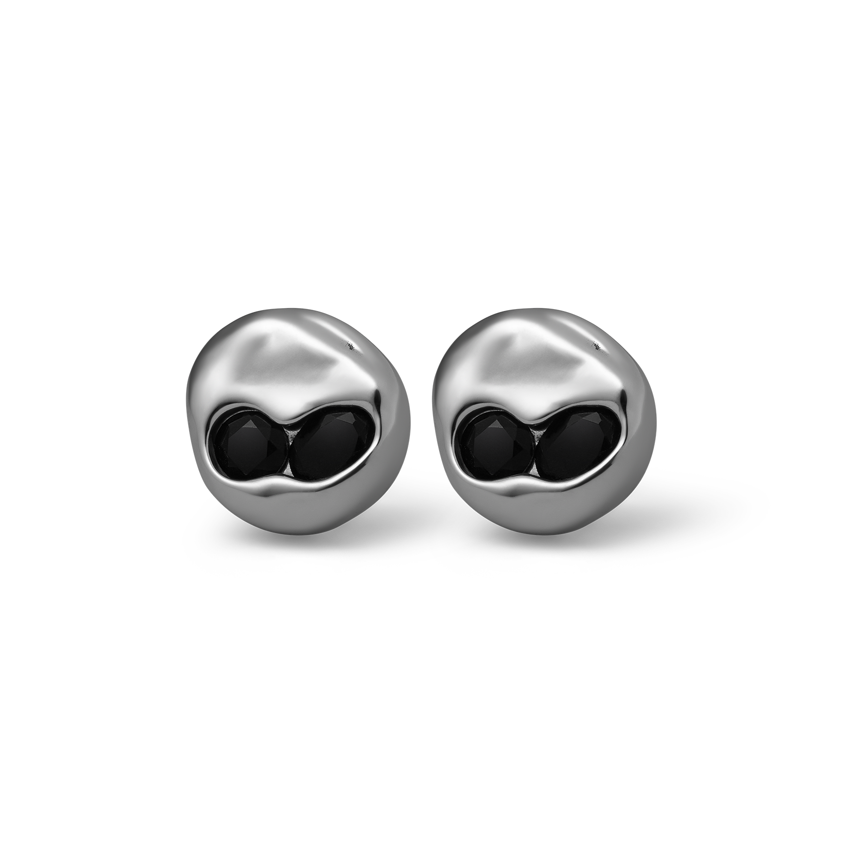 set of two Sterling silver stud earrings with sunken Black Onyx stones set in a rounded, polished form