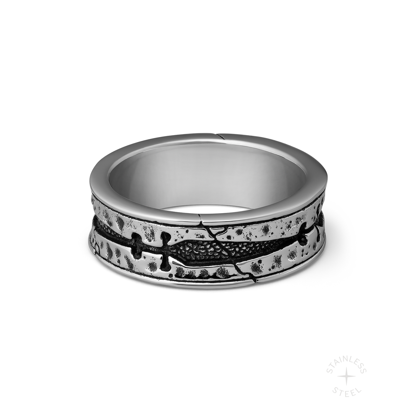 Til Death mens stainless steel wedding band ring with daggers