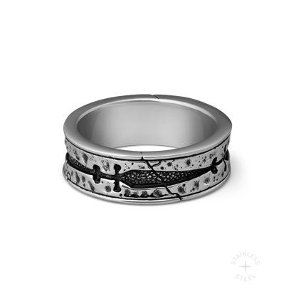 Til Death mens stainless steel wedding band ring with daggers