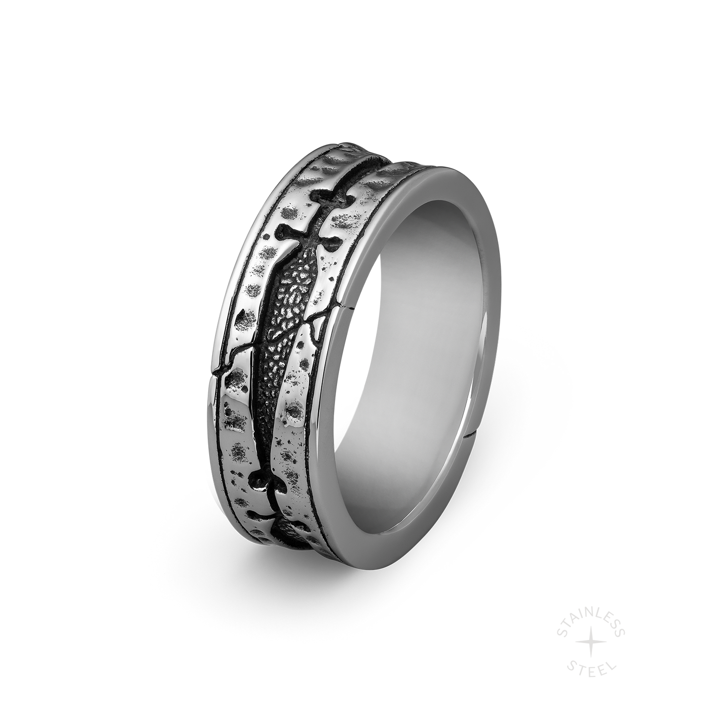 Til Death mens stainless steel wedding band ring with daggers