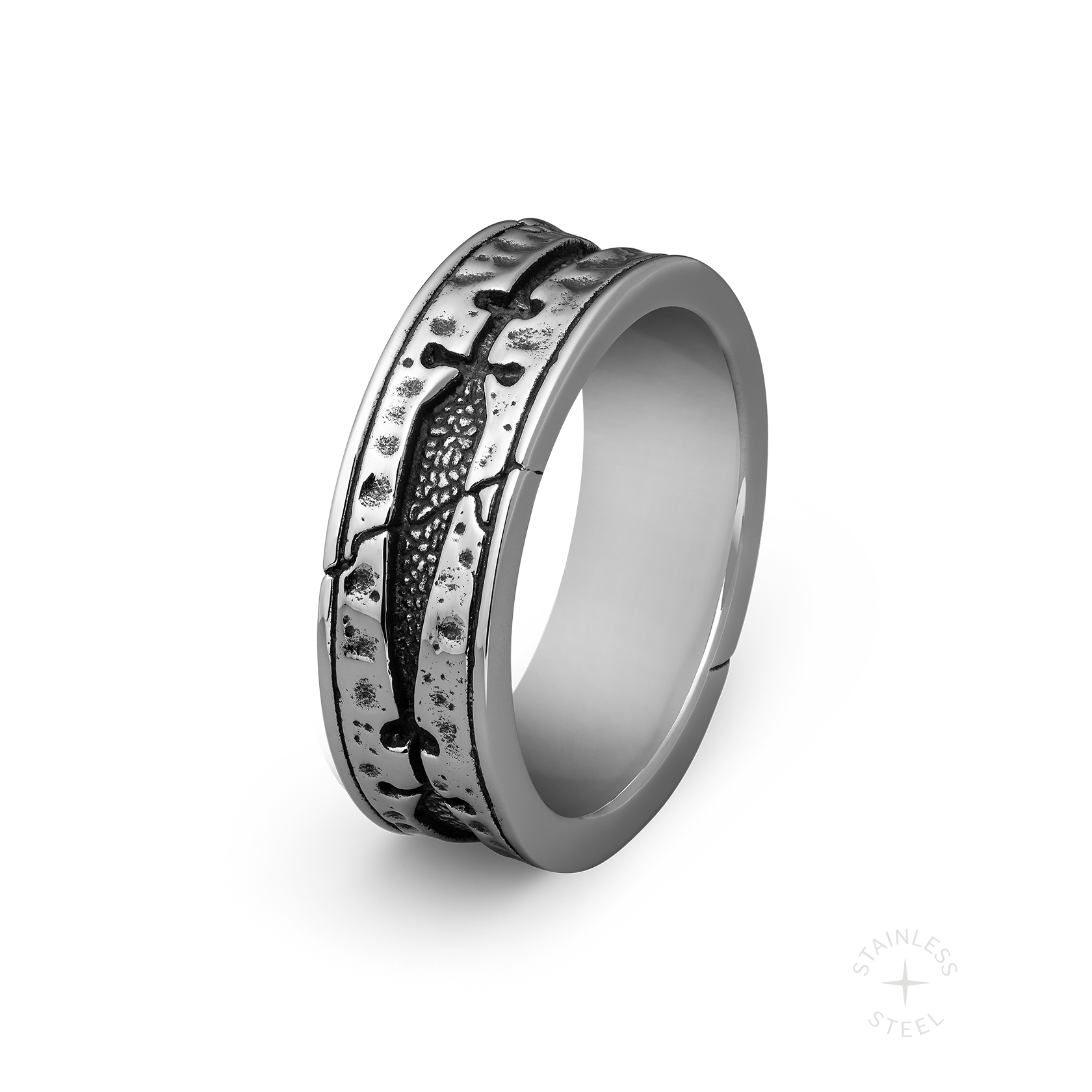 Til Death mens stainless steel wedding band ring with daggers
