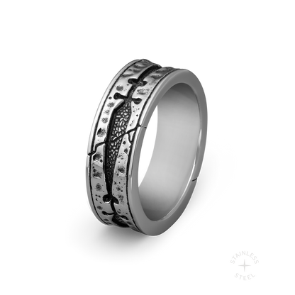 Til Death mens stainless steel wedding band ring with daggers