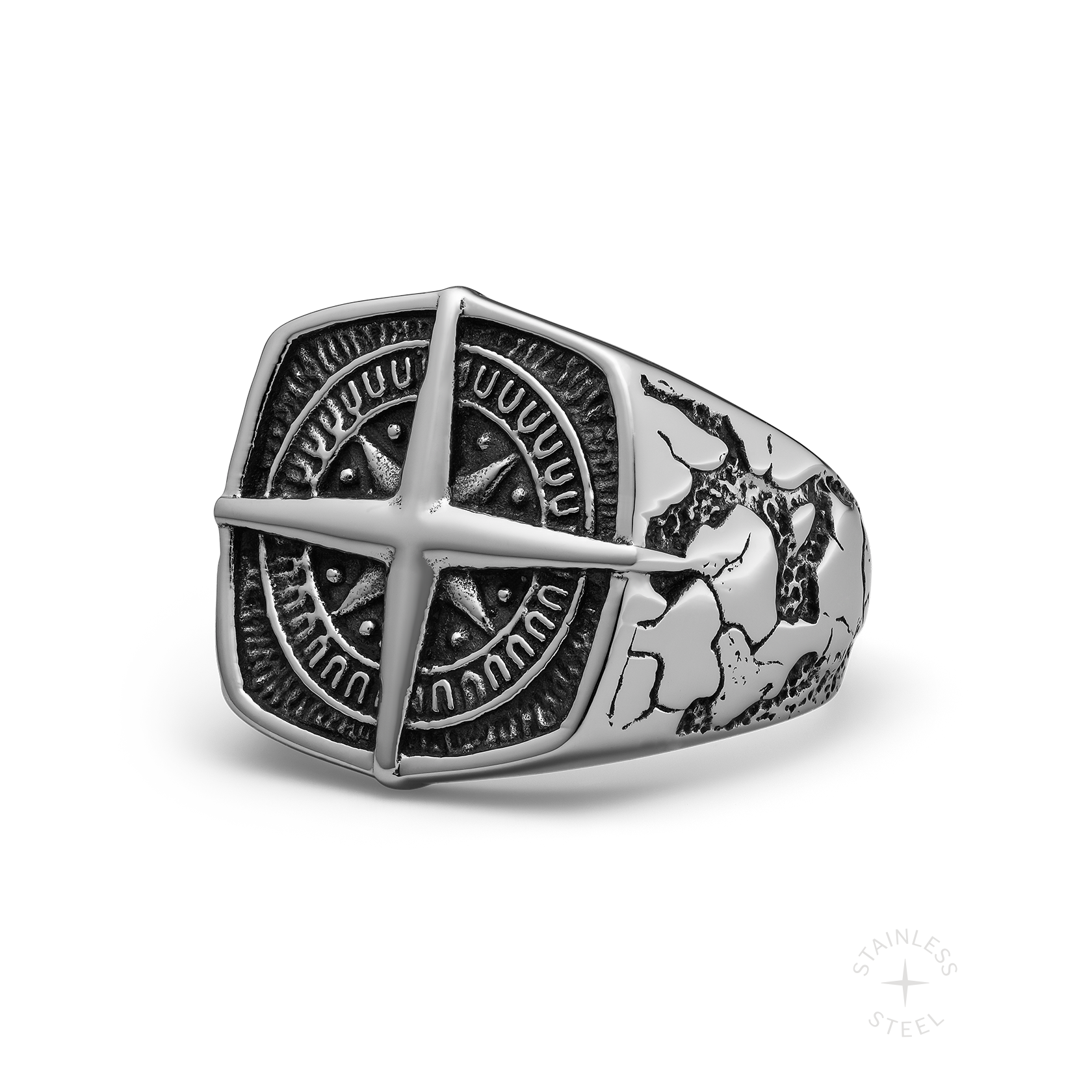 Tortuga Stainless Steel nautical star chunky square signet ring for men
