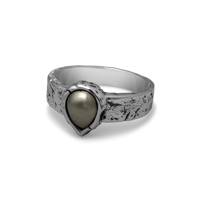 Underburn sterling silver and apache gold stone teardrop band ring