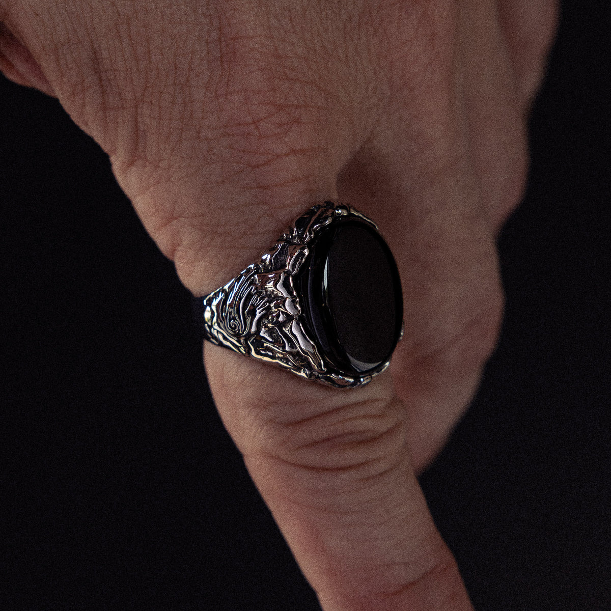 Valraven x JJ Julius Son stainless steel and onyx ring - on figure