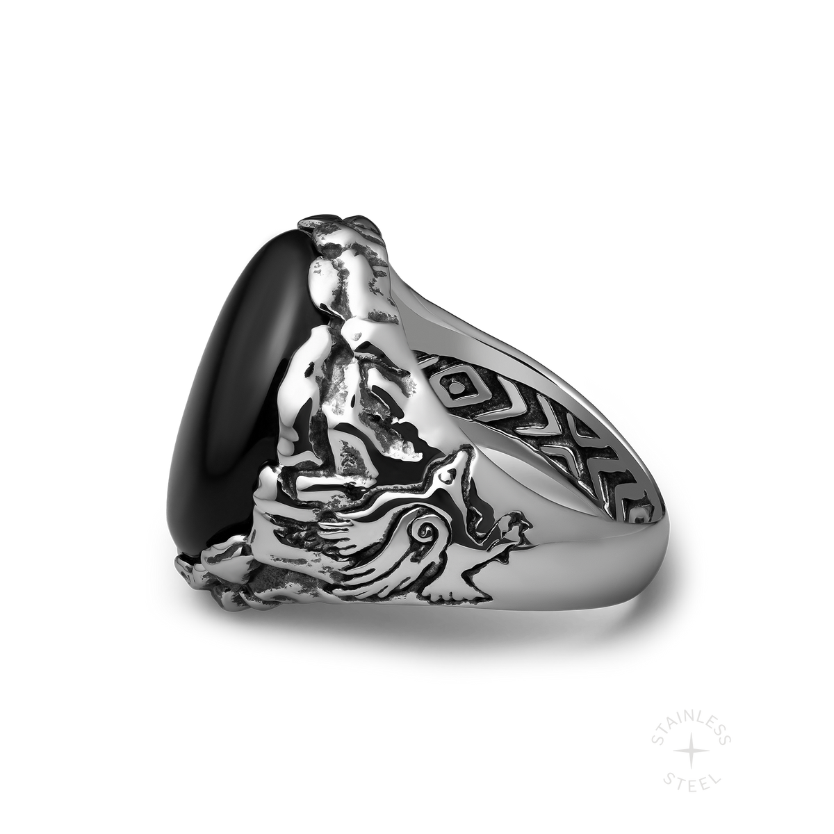 Valraven x JJ Julius Son stainless steel and onyx ring - off figure
