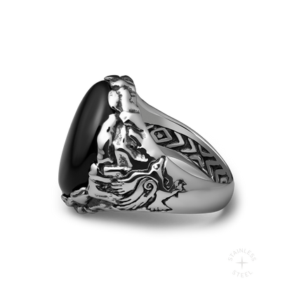 Valraven x JJ Julius Son stainless steel and onyx ring - off figure