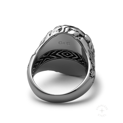 Valraven x JJ Julius Son stainless steel and onyx ring - off figure