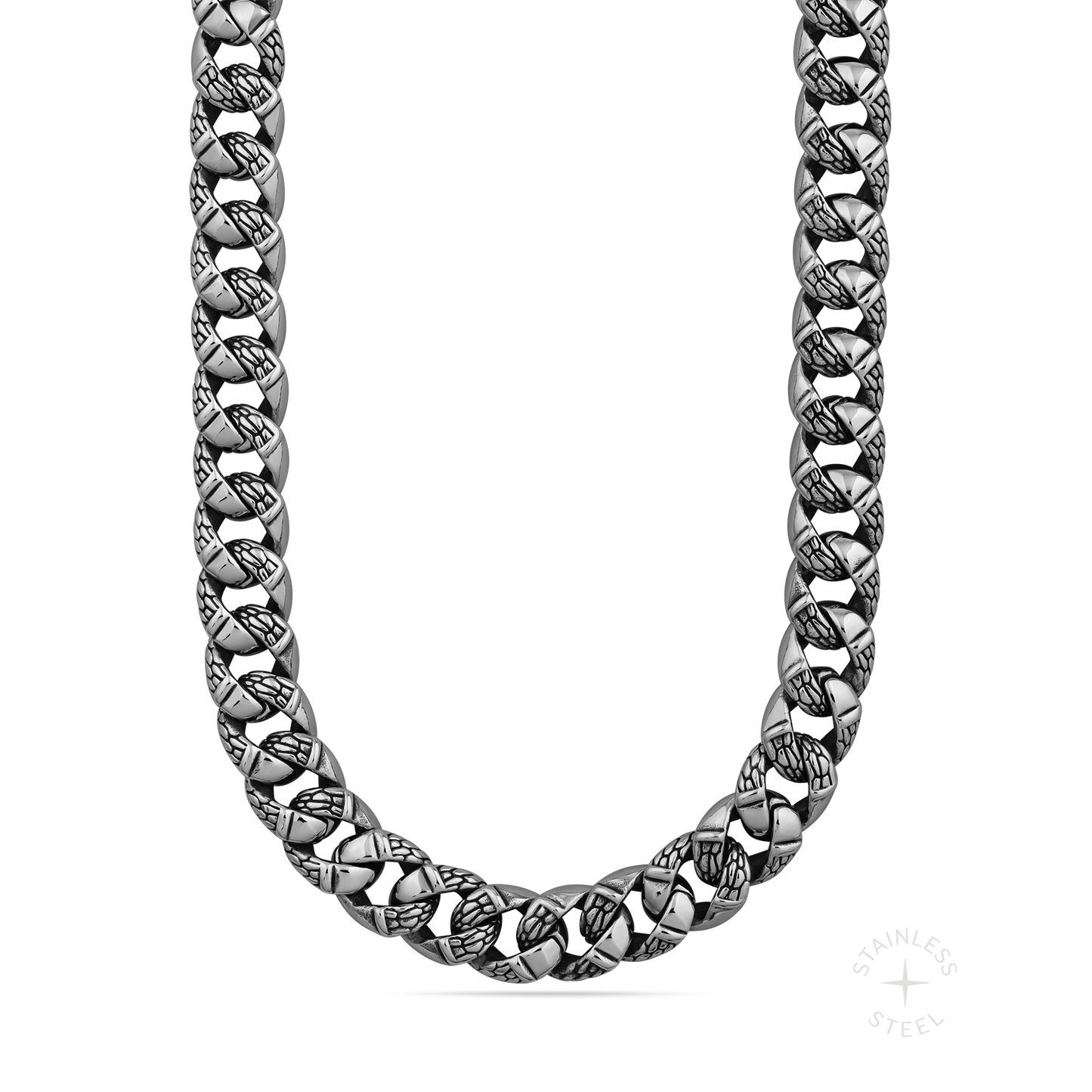 Wasteland stainless steel textured cuban chain necklace for men