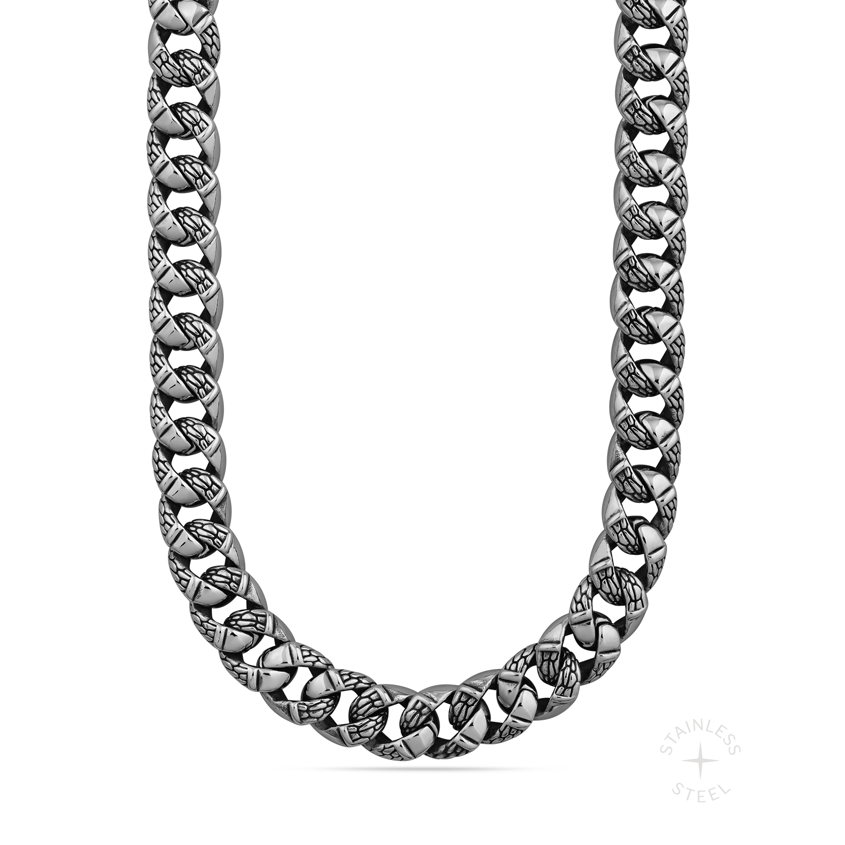 Wasteland stainless steel textured cuban chain necklace for men