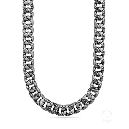 Wasteland stainless steel textured cuban chain necklace for men