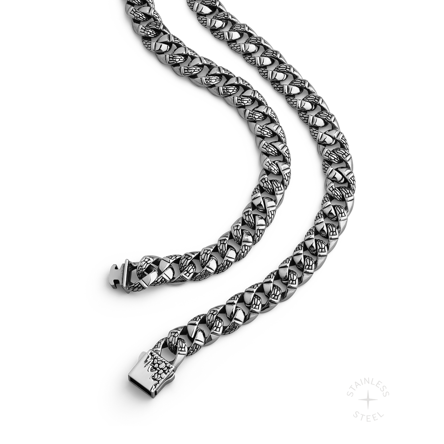 Wasteland stainless steel textured cuban chain necklace for men