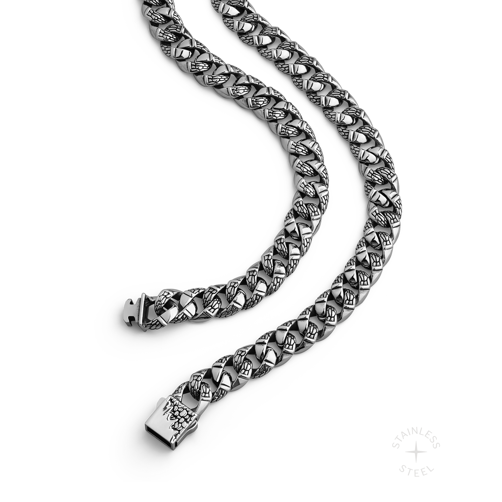 Wasteland stainless steel textured cuban chain necklace for men