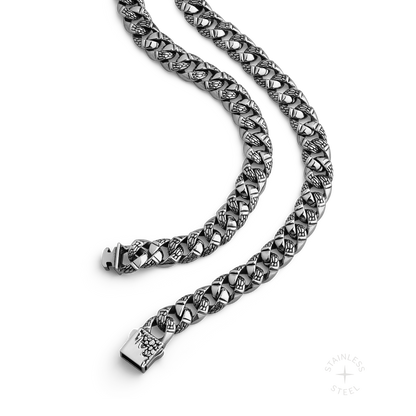 Wasteland stainless steel textured cuban chain necklace for men