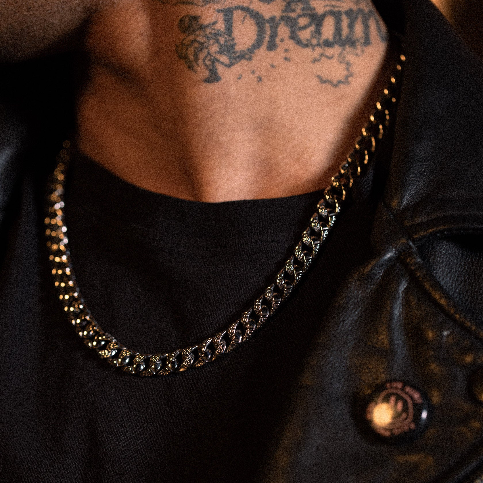 Wasteland stainless steel textured cuban chain necklace for men