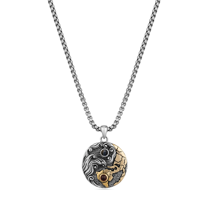 weather the storm blue pietersite red garnet pendant brass