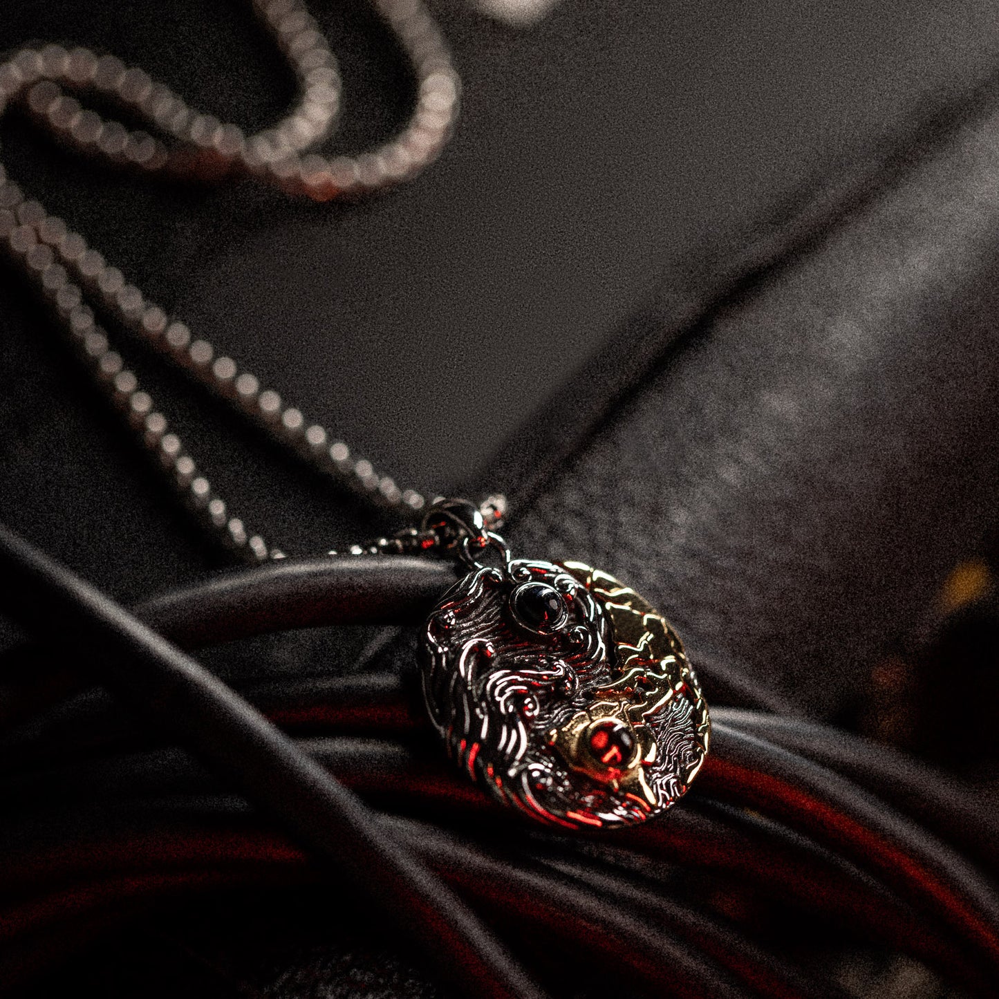 Weather the Storm Stainless Steel Red Garnet Blue Pietersite Gold Pendant Necklace for Men