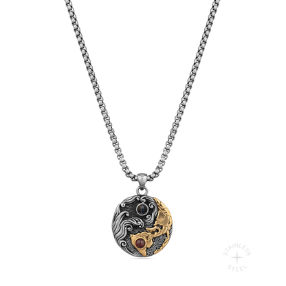 Weather the Storm Stainless Steel Red Garnet Blue Pietersite Gold Pendant Necklace for Men