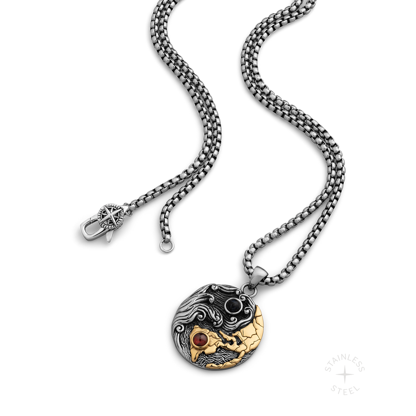 Weather the Storm Stainless Steel Red Garnet Blue Pietersite Gold Pendant Necklace for Men