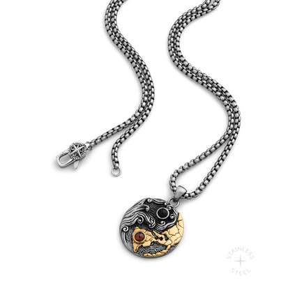Weather the Storm Stainless Steel Red Garnet Blue Pietersite Gold Pendant Necklace for Men