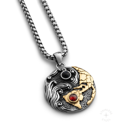 Weather the Storm Stainless Steel Red Garnet Blue Pietersite Gold Pendant Necklace for Men