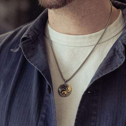 Weather the Storm Stainless Steel Red Garnet Blue Pietersite Gold Pendant Necklace for Men
