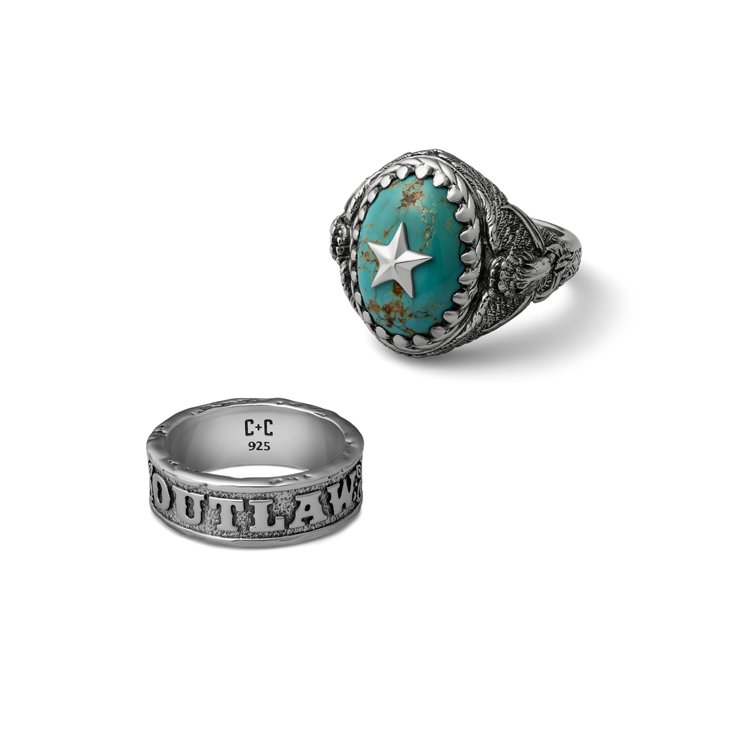Willie Nelson x clocks and colours sterling silver turquoise bundle set of two rings