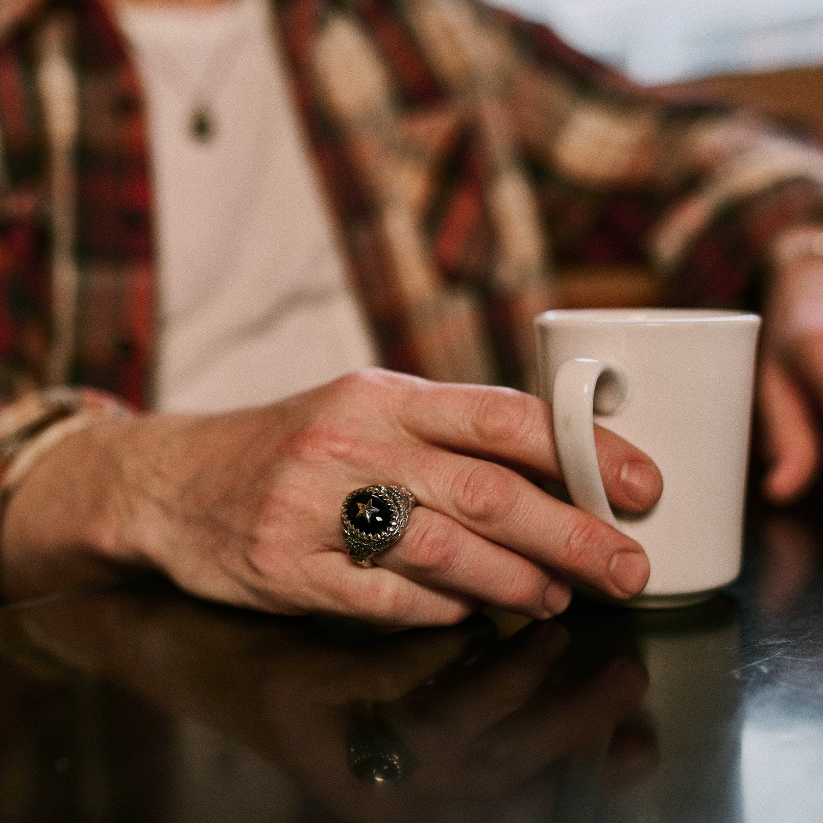 Stardust x Willie Nelson Sterling Silver with black onyx and sterling silver star and engraved wings signet statement stone ring for men