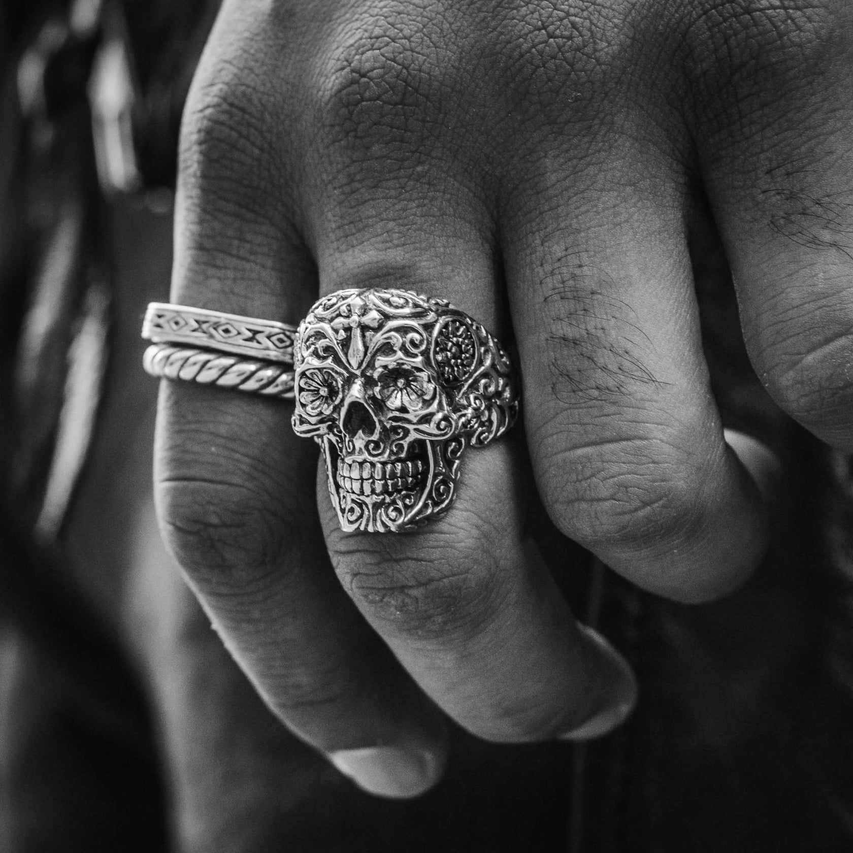 "Los Muertos" Handcrafted Sterling Silver Men's Ring Clocks and Colours