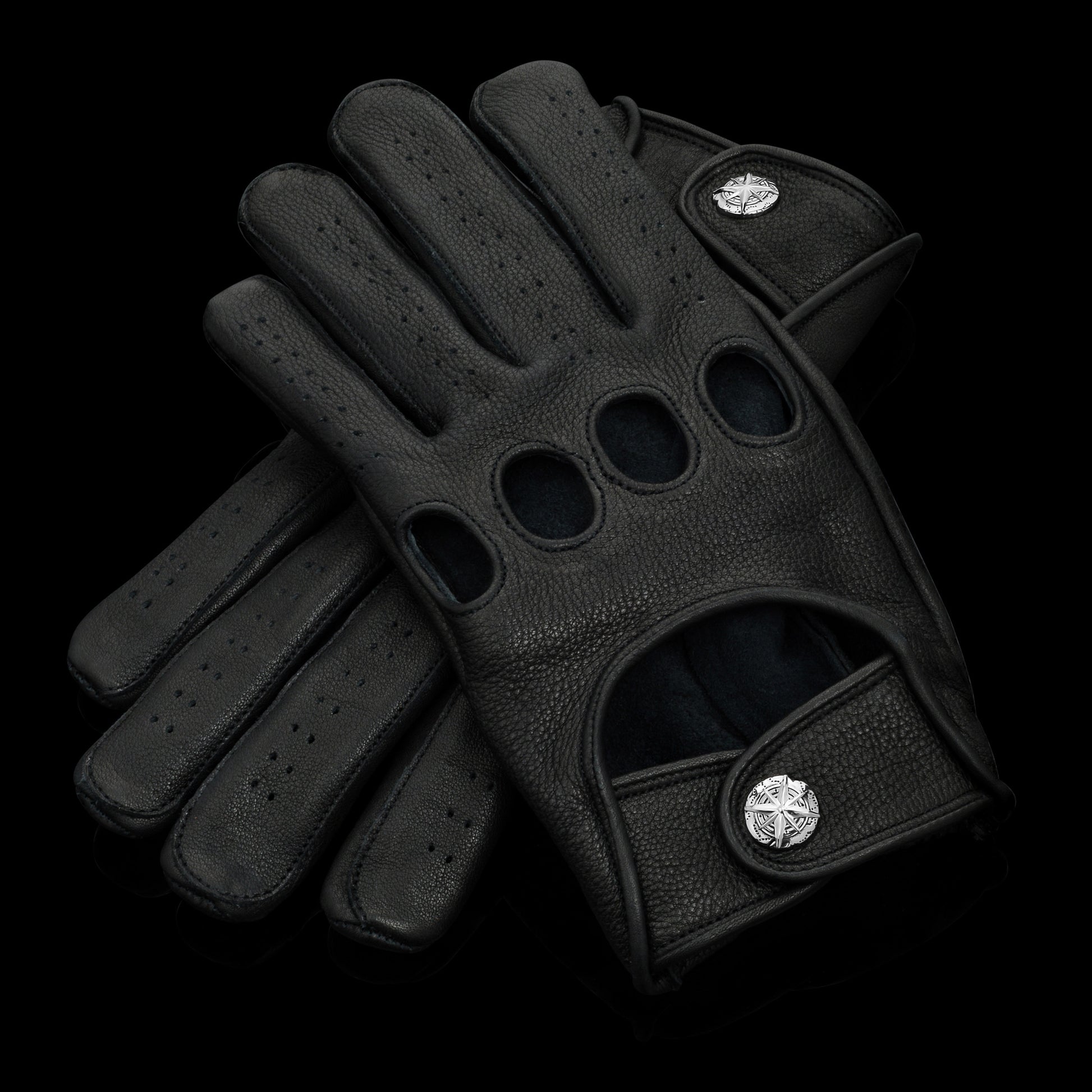 Fingerless Leather & Chain Gloves 7 / Black