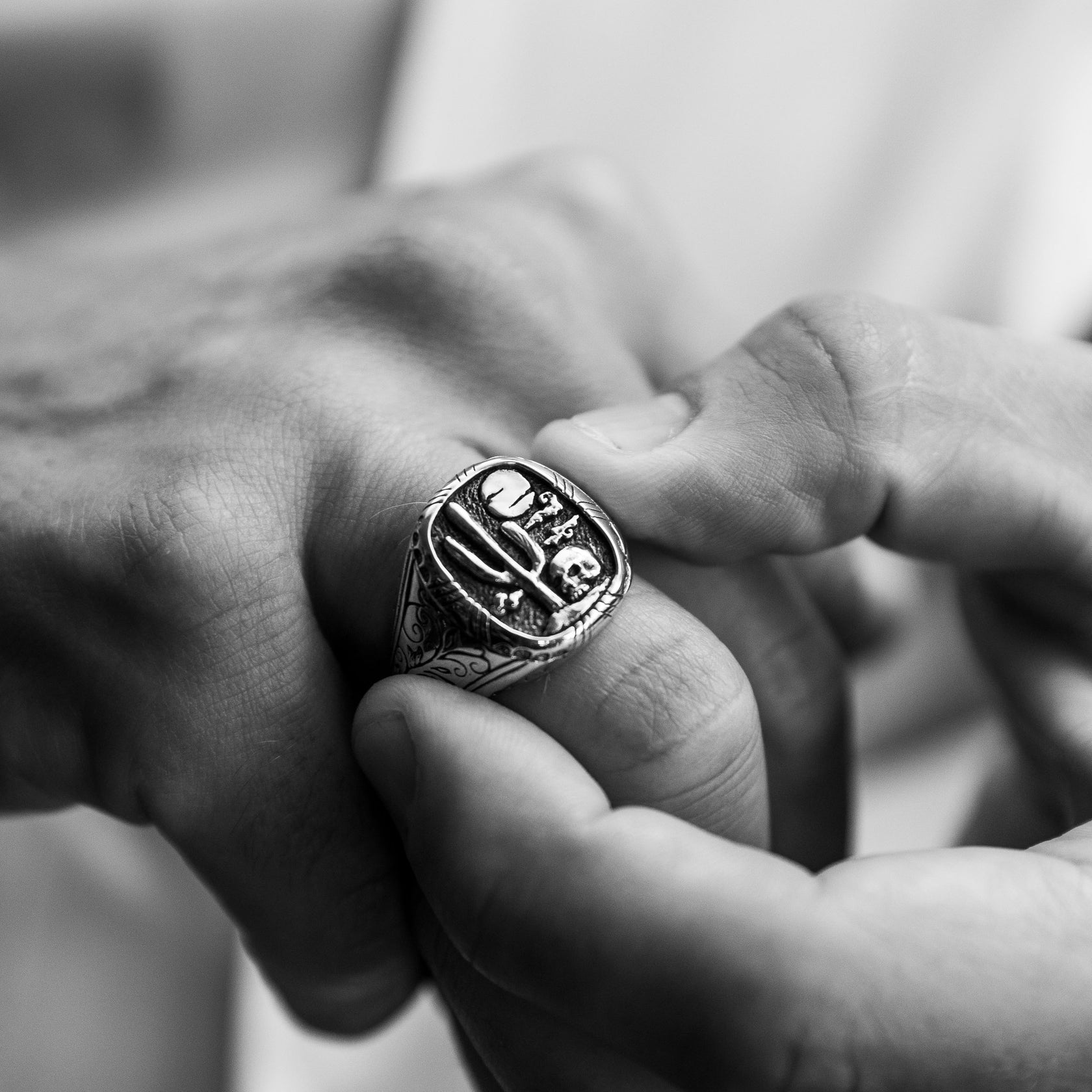 "Tumbleweed" Handcrafted Sterling Silver Men's Biker Ring Clocks and